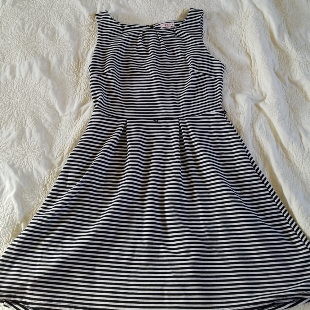 Black and white striped fit n flare dress